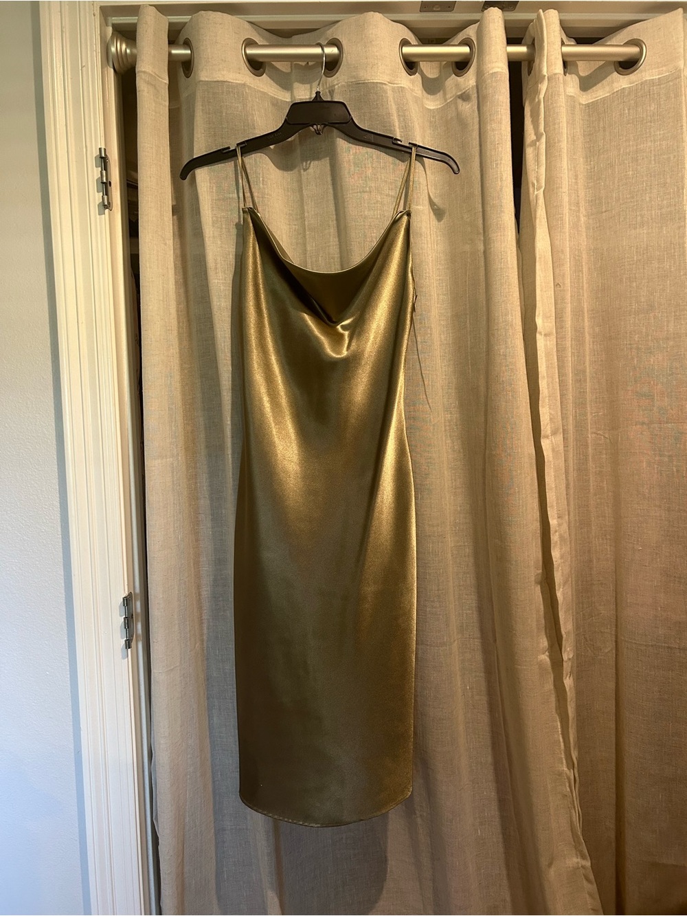 Birdy Grey Satin Cowl Slip Dress in Sage Green